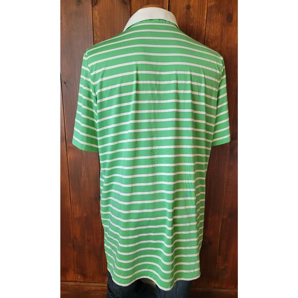 RLX Ralph Lauren Men XL Green White Stripe Performance Polo Shirt Casual Stretch - Picture 6 of 13